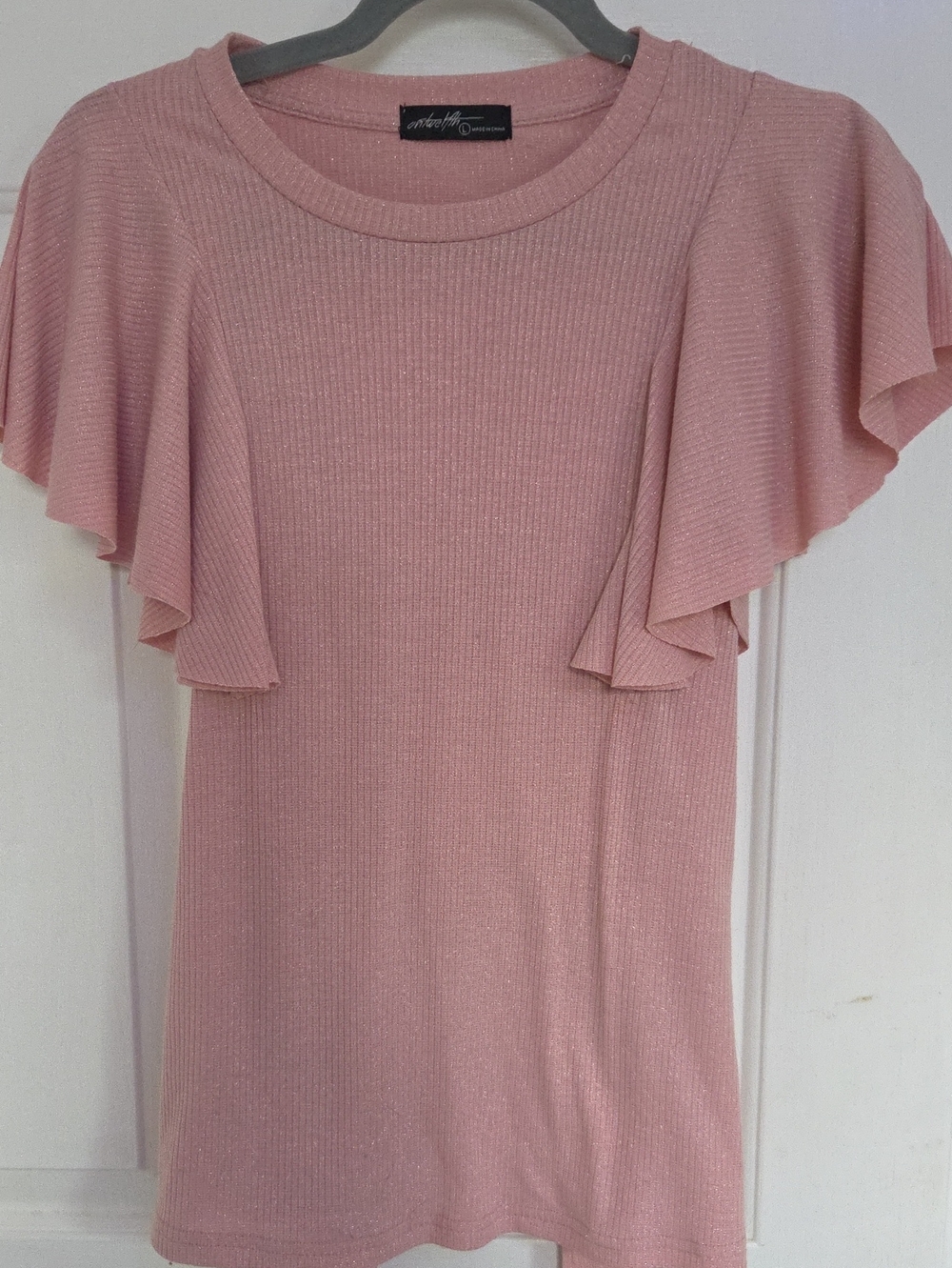 Flutter Sleeve Ribbed Tee in Blush Pink by Ontwelth- Optional Belt~ SIZE L